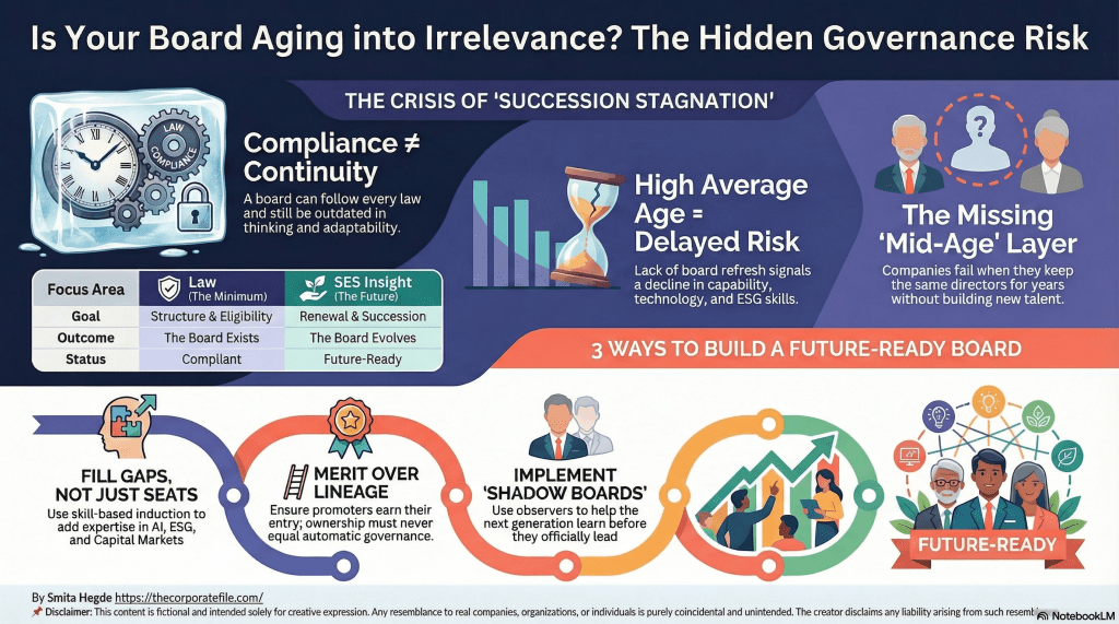 Diagram comparing Companies Act compliance vs. SES future-readiness for board succession planning.
